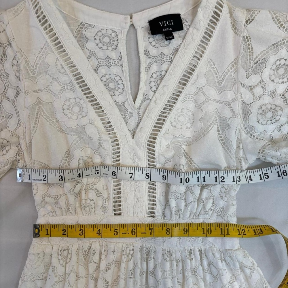 White Lace Midi Dress with‎ Bell Sleeves by Vici Cotton Angel Coquette Dress - Picture 6 of 8